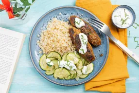 Keftas végétales, sauce blanche, courgette et boulgour citronné