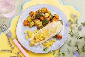 Poisson blanc (selon arrivage), chutney aigre-doux à la mangue et légumes rôtis