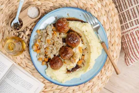 Boulettes de porc sauce cognac et poêlée de topinambours et de carottes