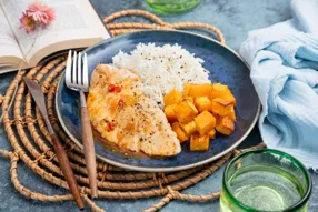 Escalope de dinde à la portugaise et butternut rôti