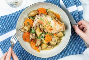 Cocotte de cuisse de canette aux champignons et grenailles