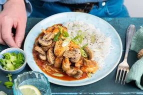 Poulet et champignons à la grecque et riz basmati