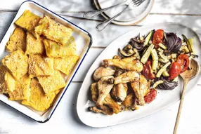 Pilons de poulet aux légumes du soleil et galettes de polenta