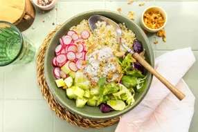 Bowl de rillettes de thon, radis et concombre