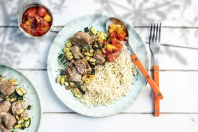 Sauté de porc aux épices calabraises, couscous et condiment tomates cerises/pêche