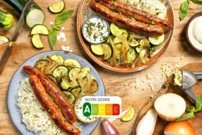 Chipolata basque, courgettes sautées à l'ail et riz pilaf