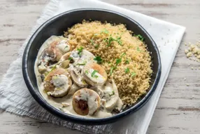 Boudin blanc à la moutarde et aux champignons