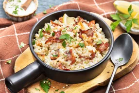 Boulgour façon risotto à la poitrine fumée, céleri-rave et mascarpone