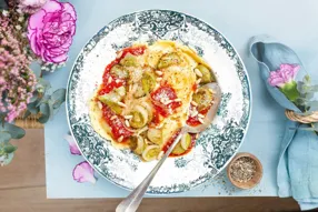Mezzalunas ricotta basilic et sauce tomate au poireau