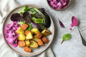 Légumes rôtis aux épices et raïta d'hiver