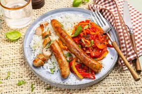 Chipolatas de volaille au citron et peperonata sicilienne