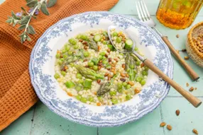 Pastina aux petits pois, parmesan et asperges vertes