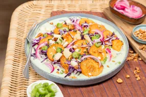 Ceviche de patate douce, chou rouge et pomme, au leche de tigre pimenté