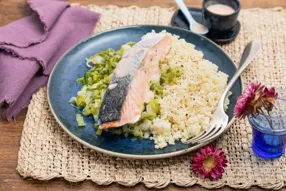 Pavé de truite, beurre blanc au gingembre et poireau