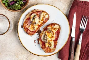 Bruschette mozzarella, champignons & jambon végétal