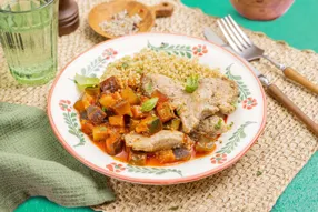Emincés de porc provençal et mijoté d'aubergine au basilic