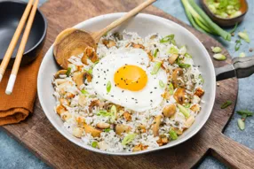 Riz sauté aux algues, champignons et navet
