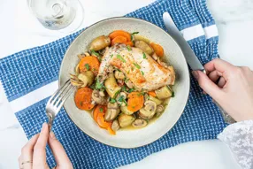 Cocotte de cuisse de canette aux champignons et grenailles