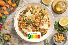 Salade de boulgour et pois chiches au persil, manouri et carottes rôties