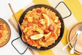 Paëlla au poulet et chorizo conviviale