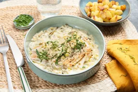 Poisson blanc (selon arrivage) au lait de coco et moutarde et pommes de terre sautées