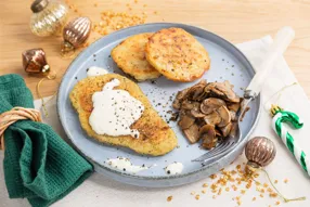 Suprême végétal, champignons à la crème de cèpes et röstis