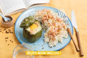 Poivron farci façon oeuf cocotte à la poitrine fumée