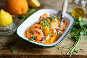 Salade de crevettes aux deux agrumes et à la coriandre