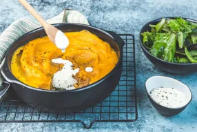 Parmentier de lapin à la patate douce et crème de parmesan moutardée