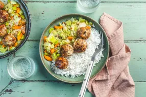 Boulettodons (boulettes de porc aux cacahuètes et riz vinaigré à la sauce soja)