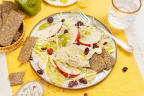 Salade chou blanc, cranberries, houmous & crackers maison au sarrasin
