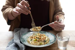 Spaghetti au poireau et sauce Alfredo