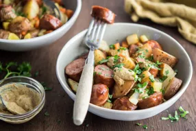 Poêlée de saucisses au chou et moutarde aux épices Cachemire