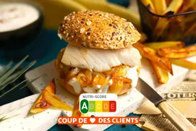 Burger d'églefin et confit d'échalion