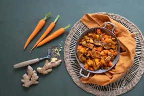 Porc mariné au gingembre et trois légumes