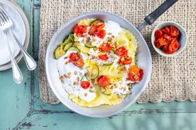 Mezzaluna 4 fromages, courgette, tomates confites et pignons de pin