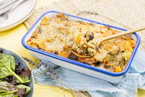 Gratin de quinoa crémeux à l’aubergine et à la courgette