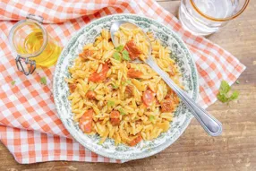 Orzo au lait de coco, tomates séchées et chorizo