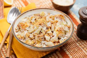 Risotto de petit épeautre au poulet, citron et topinambours