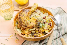 Poulet rôti au beurre de cacahuètes et aubergine fondante
