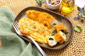 Dinde panée à la Kiev (coeur beurre persillé) et purée de carotte