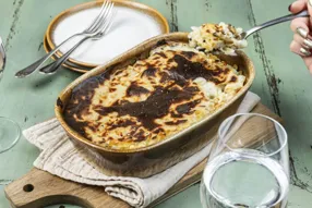 Gratin de farfallines aux champignons et deux fromages