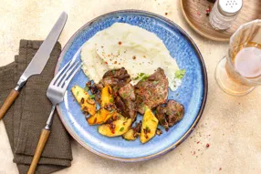 Foie de lapin et pomme caramélisée, purée de panais