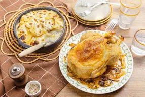 Poulet rôti & gratin dauphinois aux salsifis et estragon