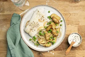 Lieu noir et pommes de terre grenaille aux petits pois