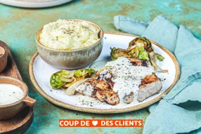 Côte de porc sauce au munster et poêlée de choux de Bruxelles