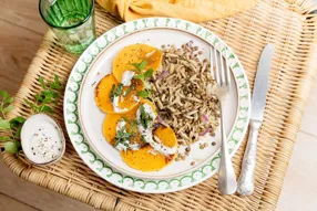 Orzo aux lentilles vertes, butternut rôti et yaourt à la grecque au citron