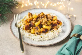 Poêlée de gnocchi et céleri-rave au beurre persillé et crumble de noisettes