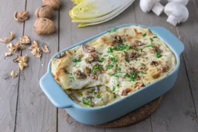 Lasagnes de chicons au chèvre et noix