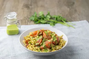 Spätzle aux tomates rôties et pesto de coriandre